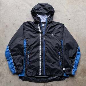 Starter Windbreaker Jacket Black Blue Size Large
